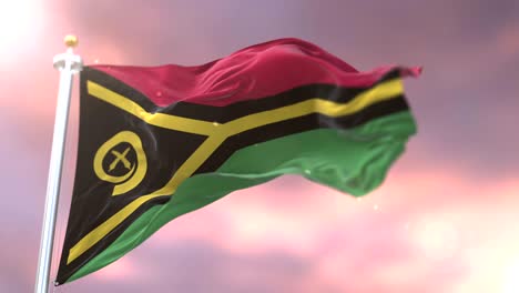 flag of vanuatu waving at wind in slow at sunset, loop