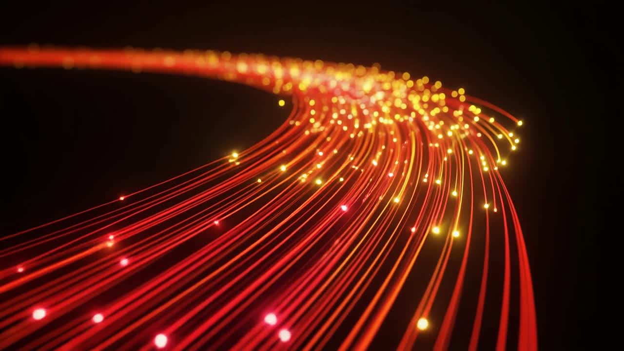 Abstract Glowing Fiber Optic Lines Flowing Data