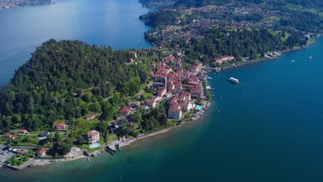 aerial view looking down onto bellagio peninsula on stunning lake como