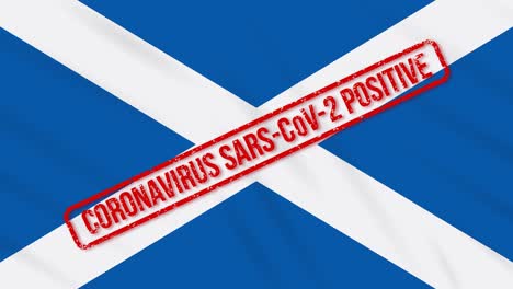 la bandera de escocia está estampada con una respuesta positiva a la covid-19, bucle