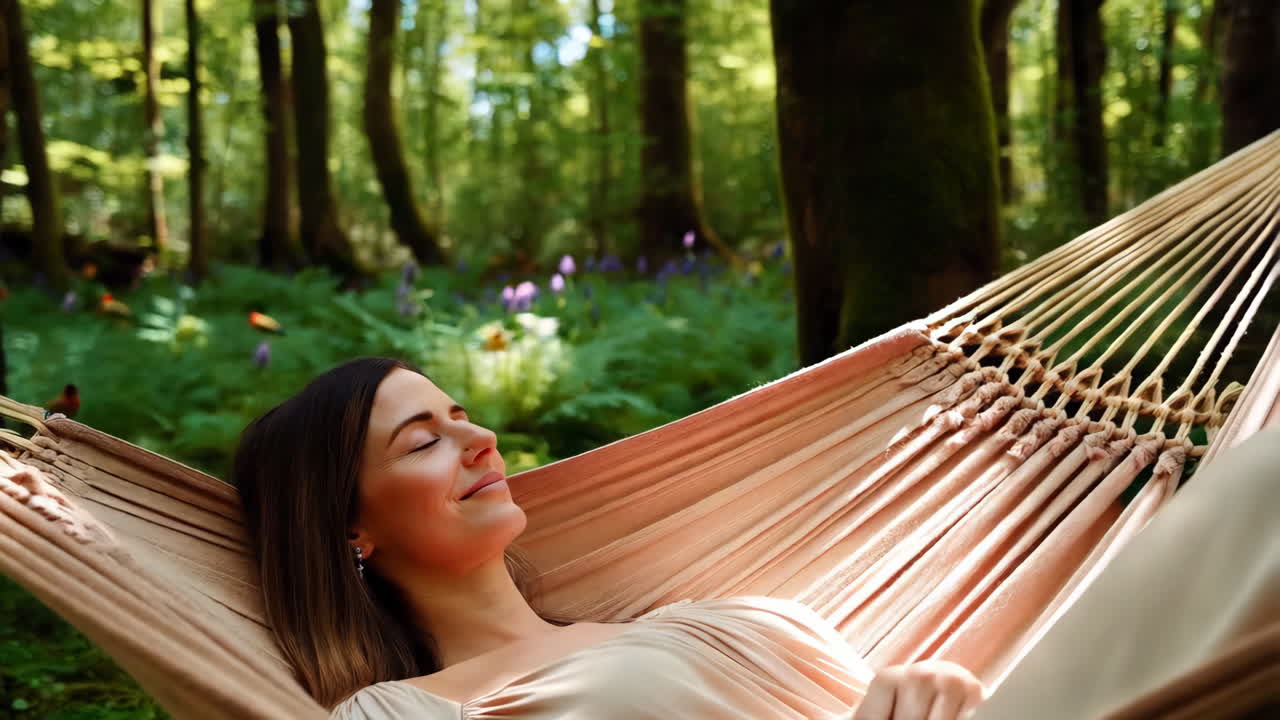 Woman Relaxing in a Hammock in a Forest