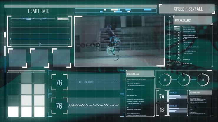 Digital animation af digital grænseflade med sportsdatabehandling.