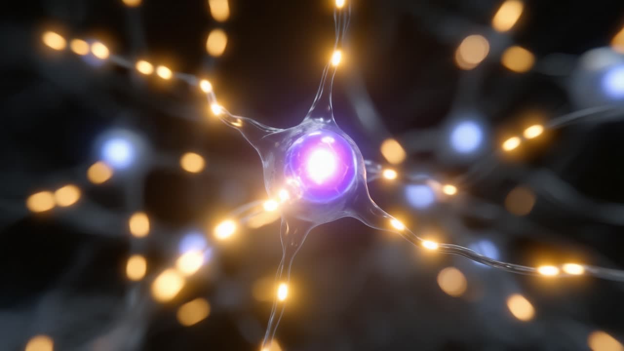 Visualizzazione dinamica dell'attività neuronale: una straordinaria esplorazione delle connessioni neurali e del comportamento sinaptico in una rappresentazione digitale ad alta tecnologia.