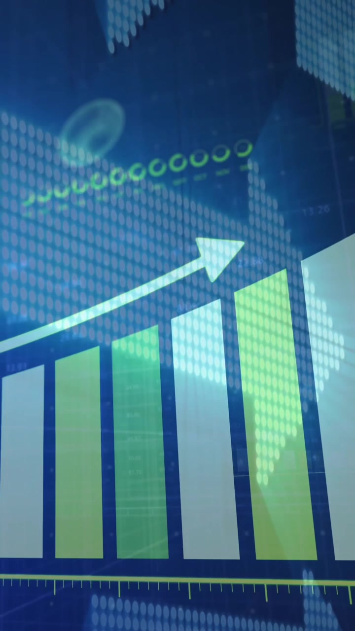 Animazione di elaborazione di dati finanziari e registrazione di statistiche su frecce