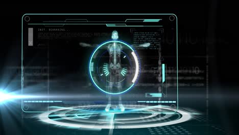 animación de escaneos y procesamiento de datos a través de una pantalla digital