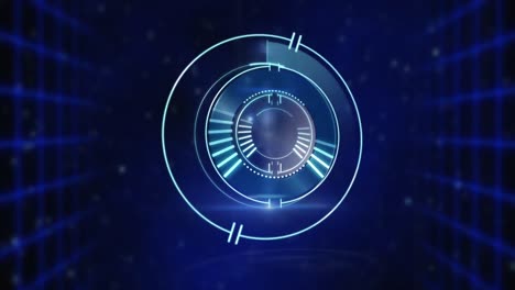 animation of scope scanning and data processing over screens on dark background