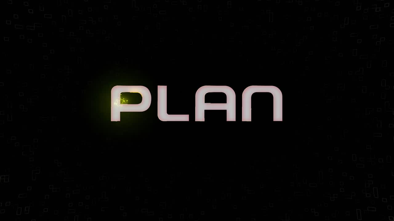Elektrisk animeret PLAN-grafik med blinkende lys i hvid, gul og sort