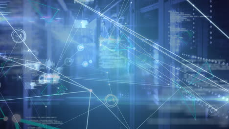 animation of data processing and network of connections over computer servers