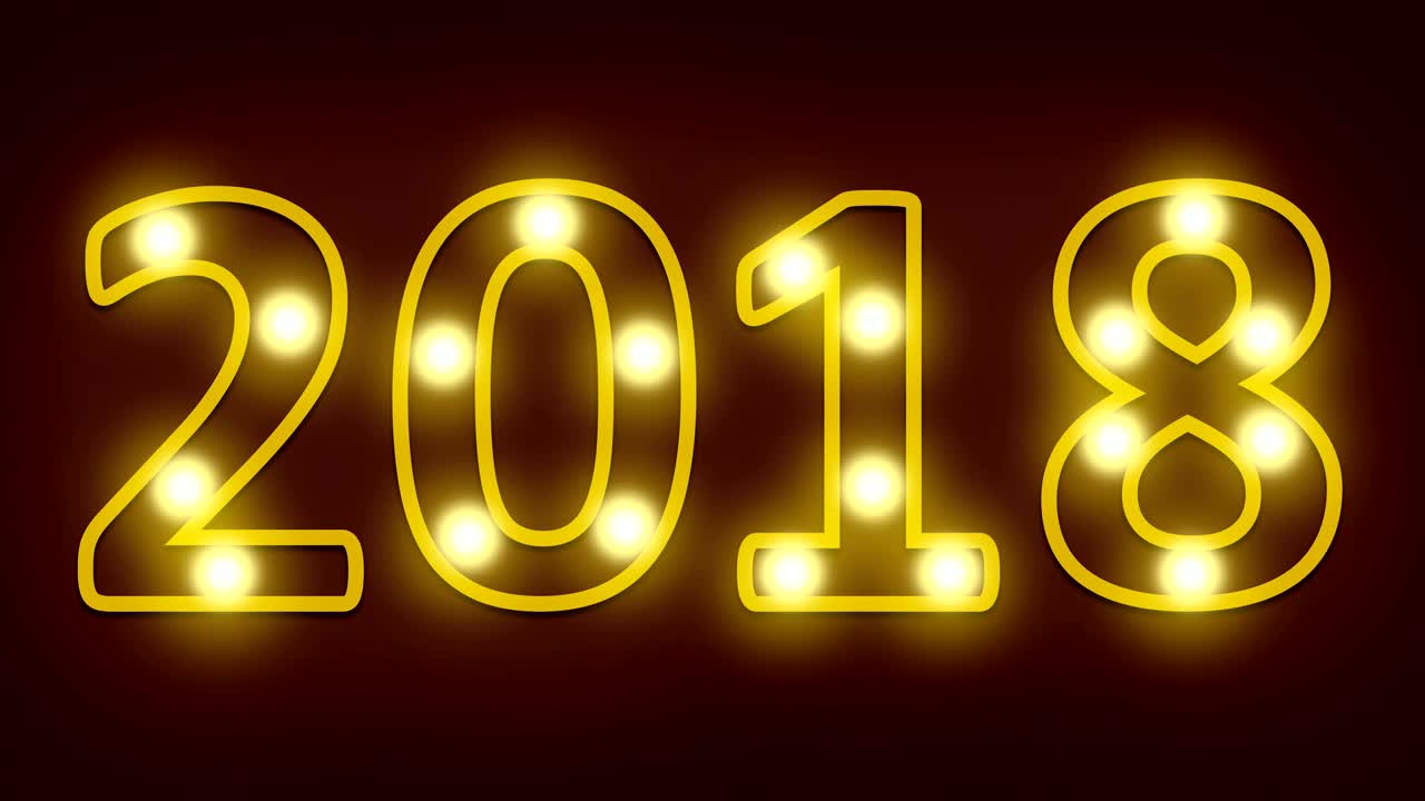 4K footage loop. happy new year 2018. light bulb flashing  in number 2018 for happy new year 2018 background