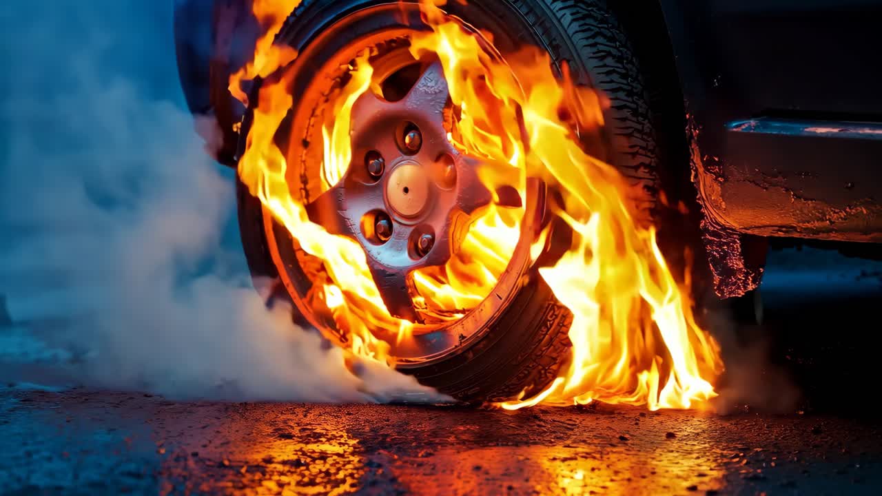 un coche en llamas al lado de la carretera