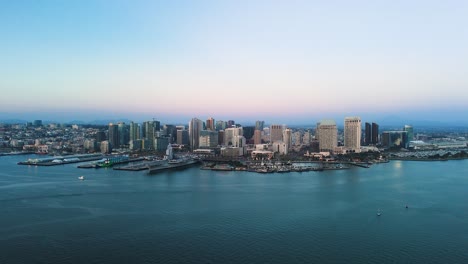 Downtown-Buildings-From-San-Diego-Bay-In-California---Aerial-Drone-Shot