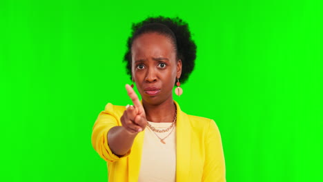 No,-finger-and-face-of-black-woman-in-green-screen