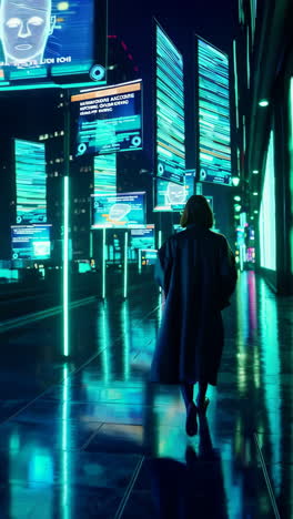 cyberpunk cityscape with woman