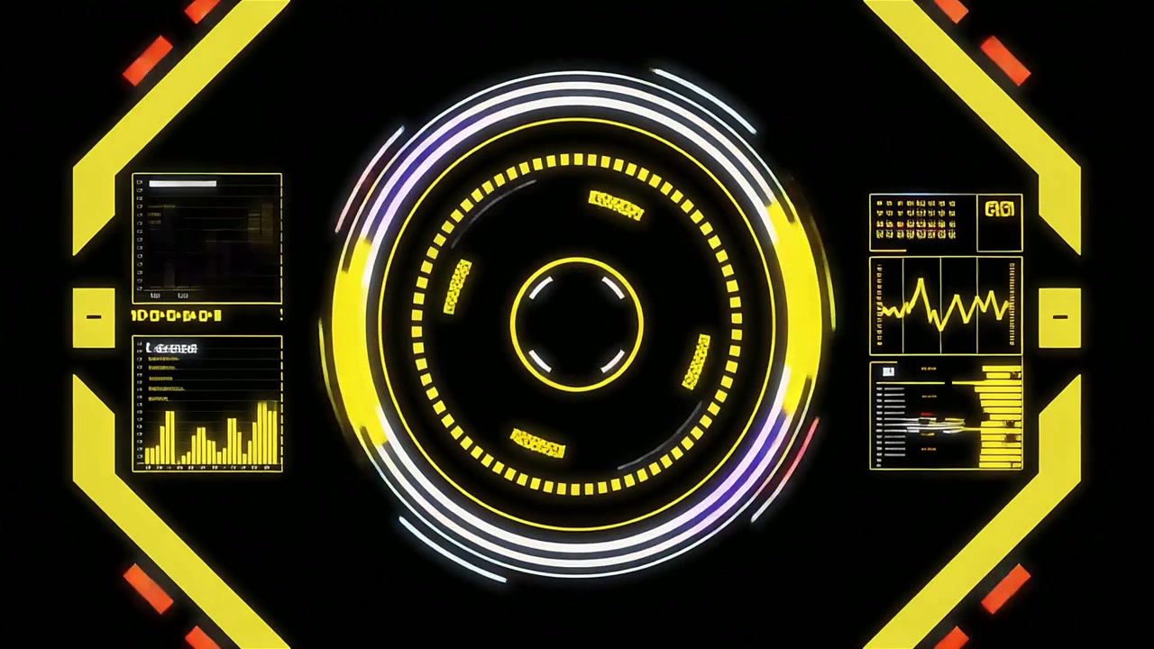 Animated Futuristic HUD Interface with Data Graphs and Scanning Elements