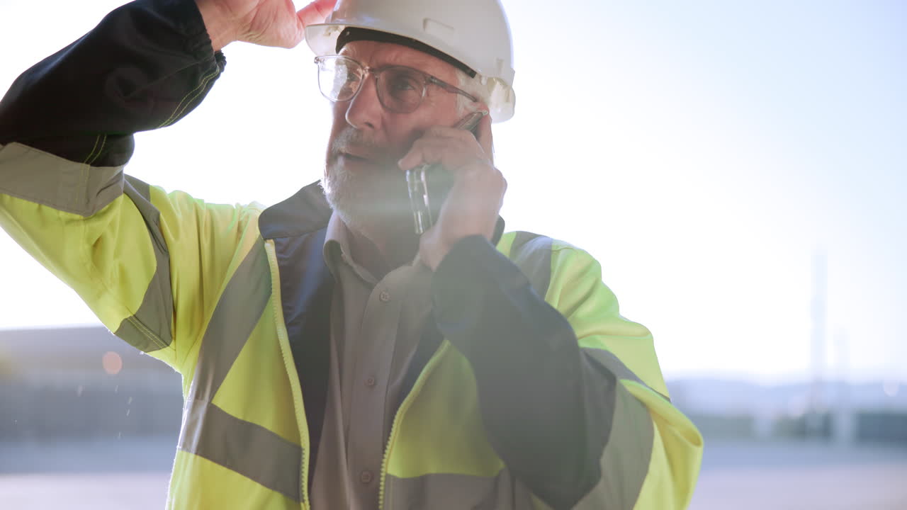 Construction worker on the phone