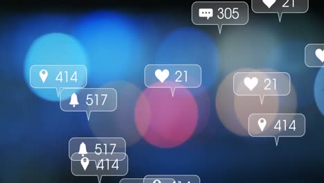 animation of social media icons and numbers over out of focus traffic lights