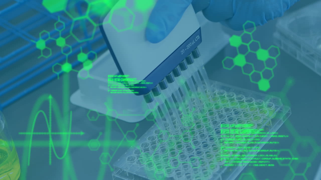 실험실의 과학자에 대한 데이터 처리 애니메이션