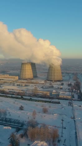 aerial view of a power plant in winter