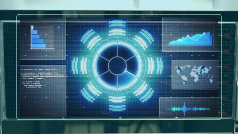 Animation of scope scanning and diagrams over server room