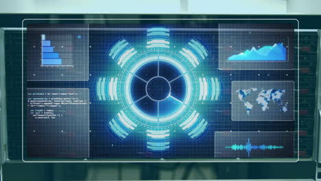 animation of scope scanning and diagrams over server room