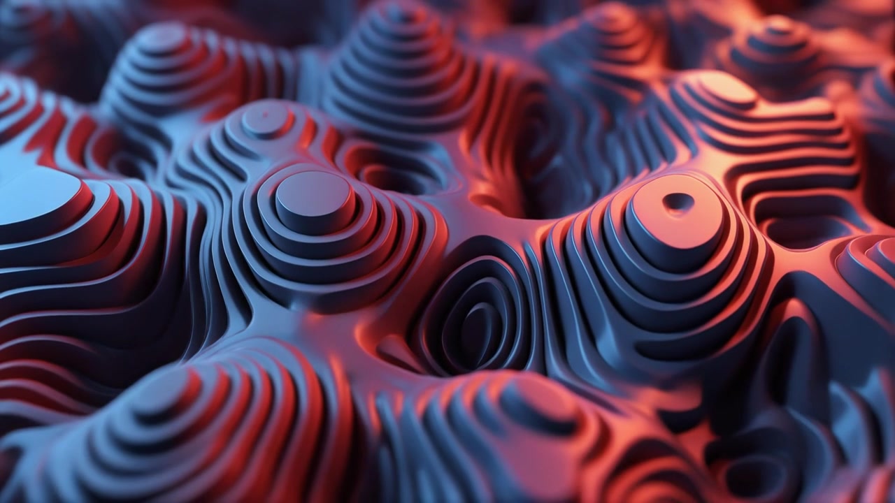 Abstract 3D Topographic Landscape with Moving Waves and Gradient Lighting