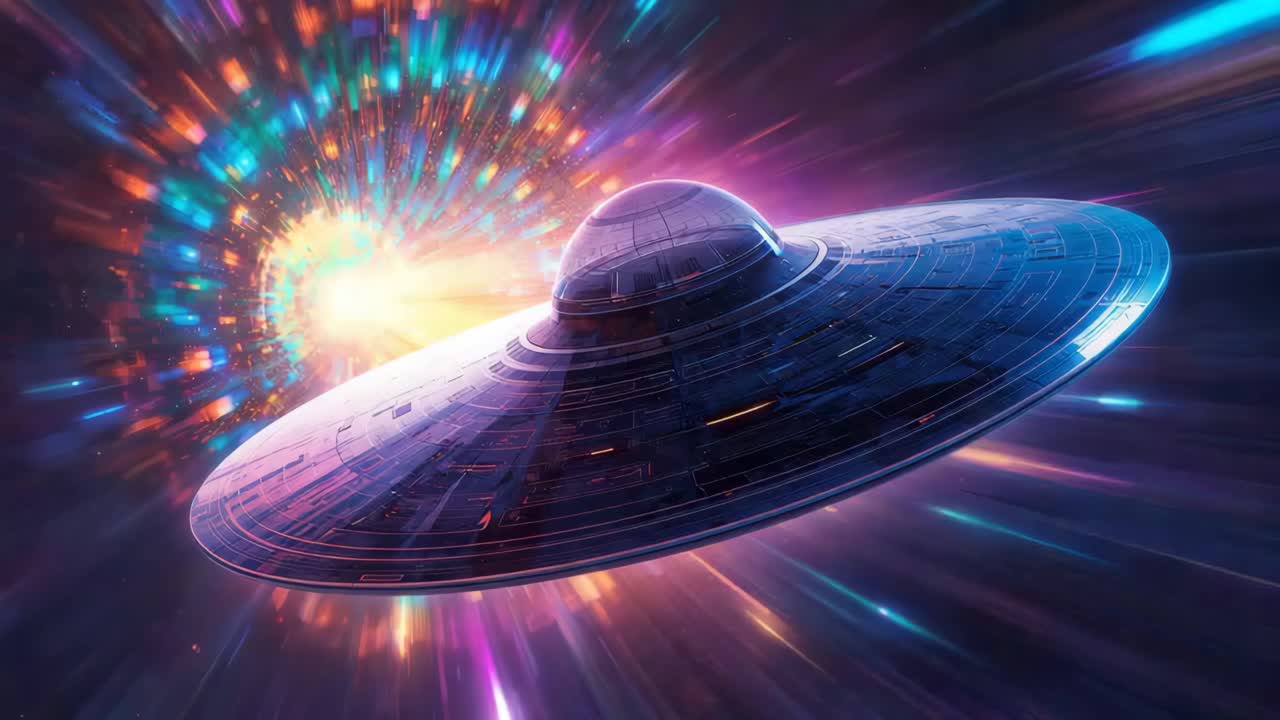 A UFO travels through space