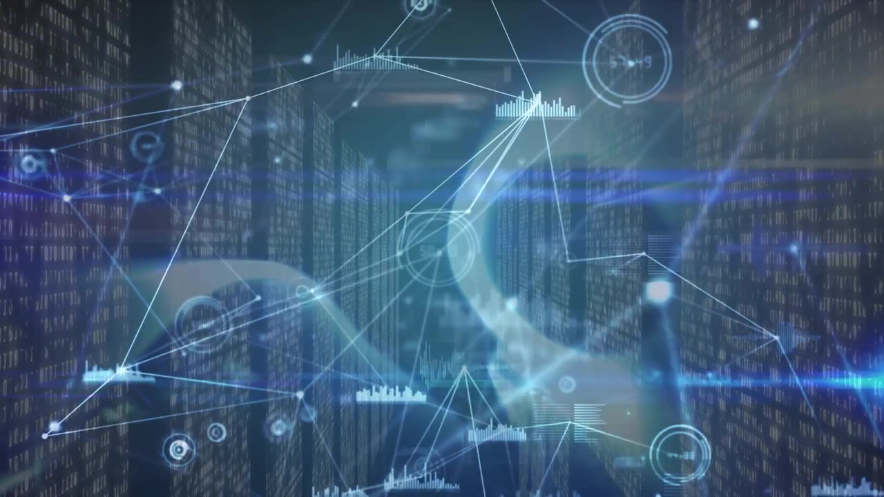 Animation of network of connections over server room