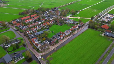 Fixed-drone-aerial-of-typical-Dutch-village-Zunderdorp-North-Holland