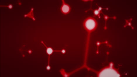 animation of multiple 3d glowing red molecules moving and spinning