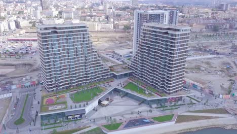 Stunning-opening-aerial-shot-of-Belgrade-Waterfront-and-city-centre-in-summer-day