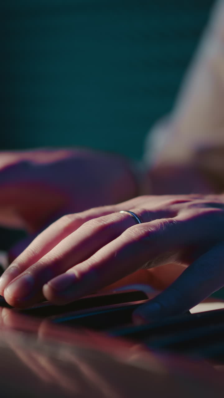 Composer plays synthesizer in music studio closeup. Professional musician writes melody with digital instrument in record center. Harmonical sounds