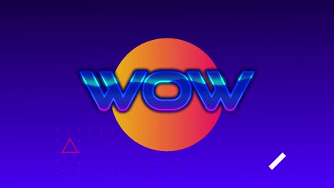animación del texto wow sobre círculos en bucle contra un fondo azul