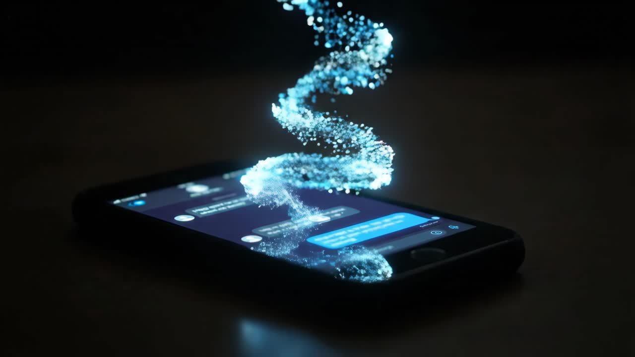 Particelle luminose astratte emergono dallo schermo dello smartphone