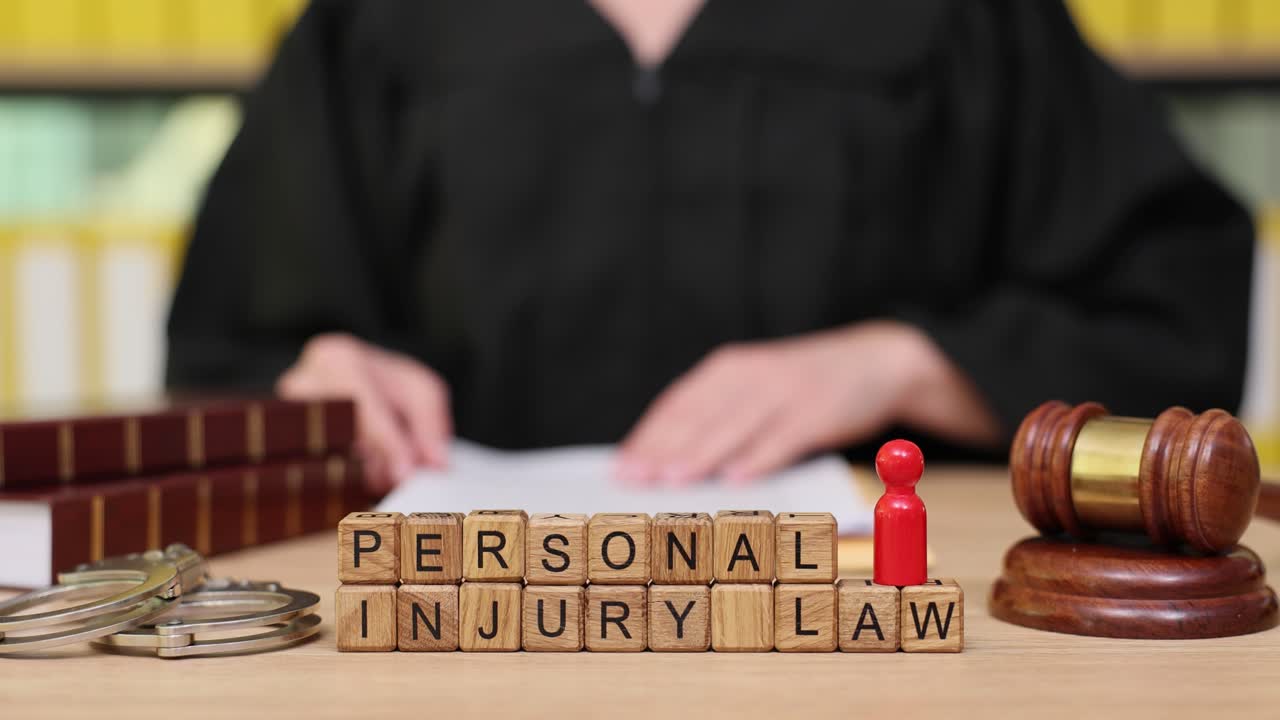 Personal Injury Law concept with gavel, judge, and handcuffs