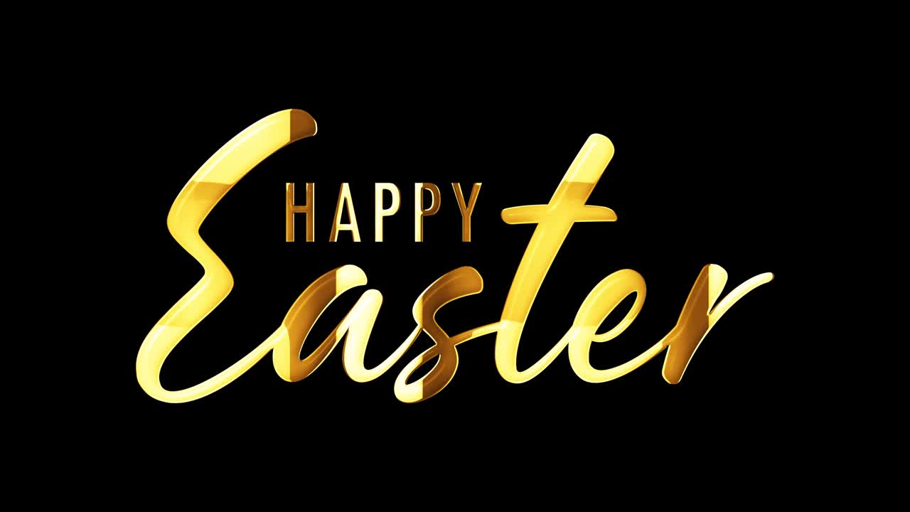 4K Gold word Happy Easter Title - 3D Illustration. The golden shine lighting of isolated word Happy Easter loop animation promote advertising concept isolate using QuickTime Alpha Channel ProRes 4444.