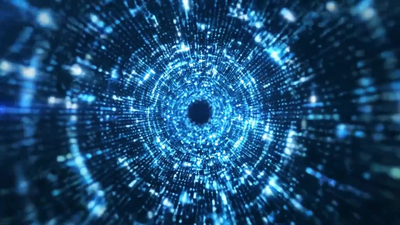 A Journey Through Digital Space: Exploring the Mesmerizing Depth of Blue Lights in a Dynamic Circular Pattern Representing the Infinite Universe