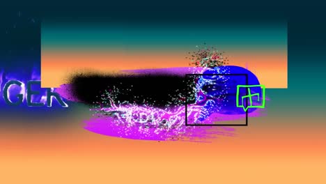 Animation-Aus-Bunten-Formen,-Glitzer-Und-Brennenden-Buchstaben-Auf-Grünem-Und-Orangefarbenem-Hintergrund