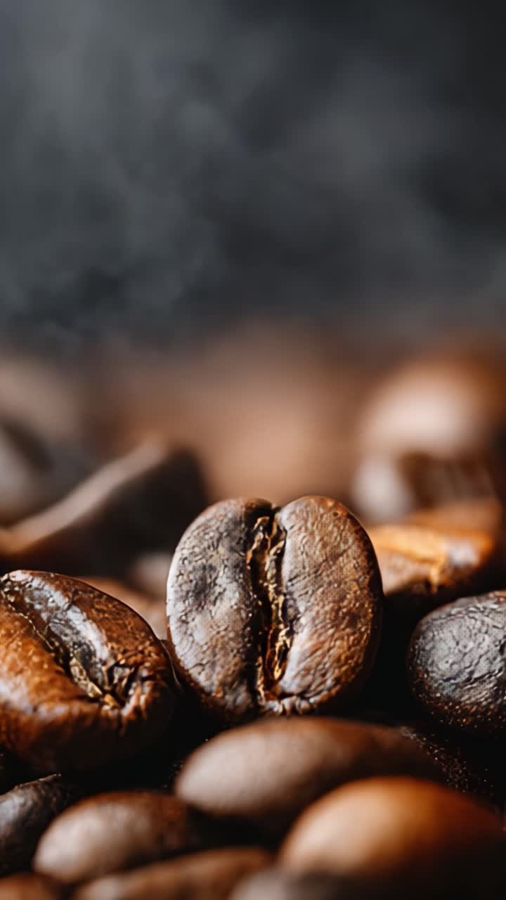Et nærbillede af rigt ristede kaffebønner, der udstråler duft og smag, perfekt for kaffeelskere og entusiaster, der fanger essensen af friskhed.