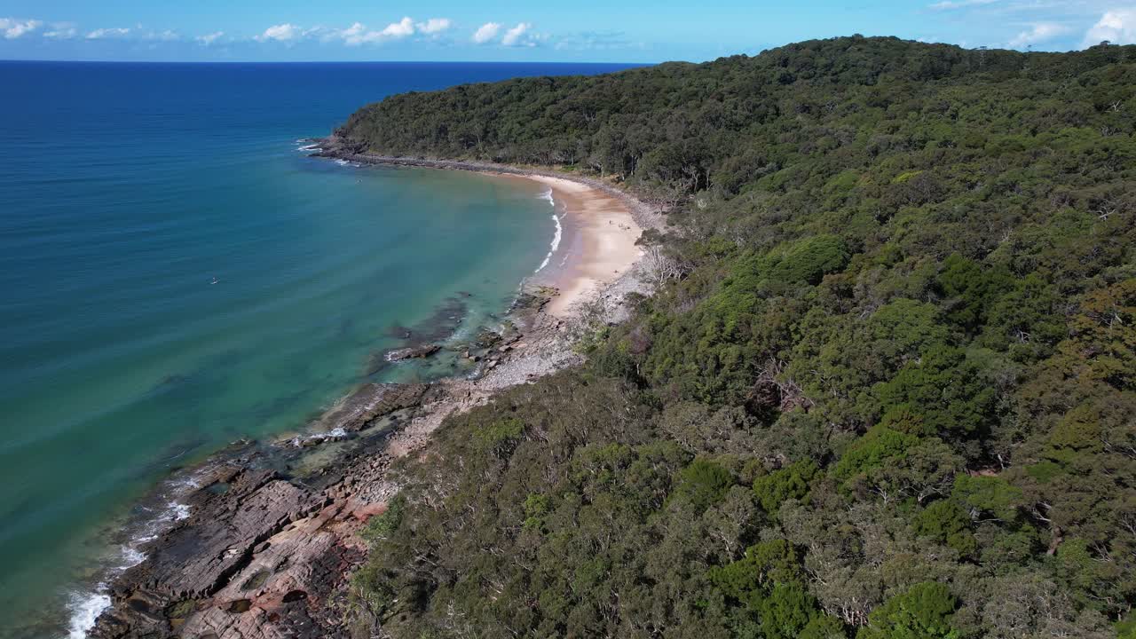 Lush Vegetation At Tea Tree Bay Beach, Noosa Heads, QLD, Australia - Drone Shot