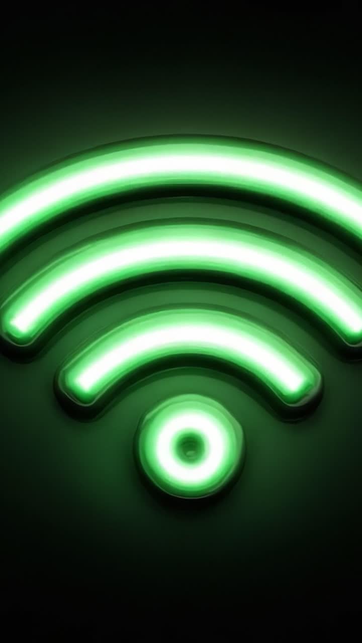 Simbolo Wi-Fi illuminato che mostra la connettività: una rappresentazione visiva della comunicazione moderna in un sorprendente design al neon verde.