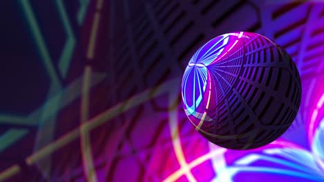 luz azul púrpura abstracta esfera futurista de alta tecnología que gira en el espacio virtual 3d. fondo de bucle sin costuras 4k. gráfico de movimiento animado abstracto, tecnología de ciencia atómica de la esfera, bola de energía de fantasía