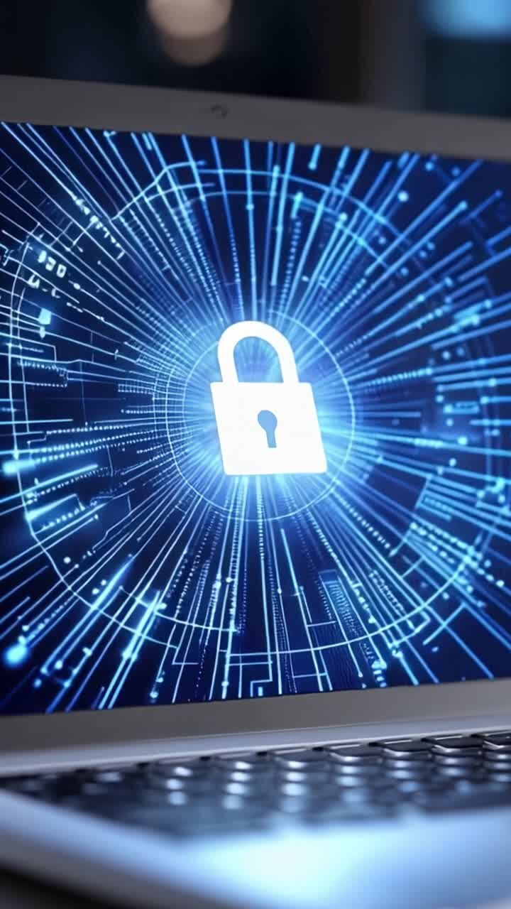 Digital Security: A Representation of Cyber Protection with a Lock Icon on a Laptop Screen in a High-Tech Visual Environment Representing Data Safety