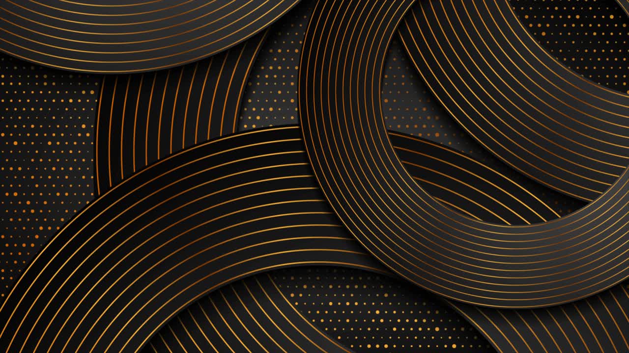 círculos negros y dorados y puntos fondo de movimiento de lujo abstracto