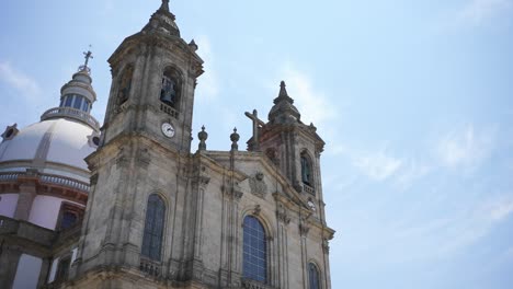 Sameiro-Sanctuary-with-ornate-clock-tower-and-dome,-Braga-Portugal
