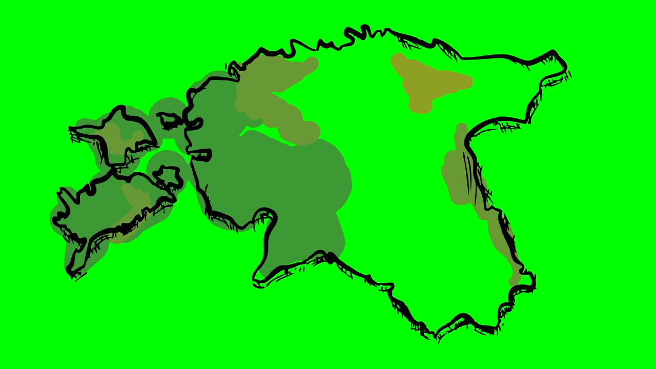 에스토니아는 녹색 화면에 컬러 지도를 그리고 고립된 화이트보드입니다.