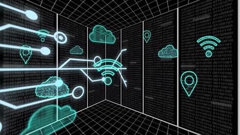 Animation-of-clouds,-data-processing-over-computer-servers