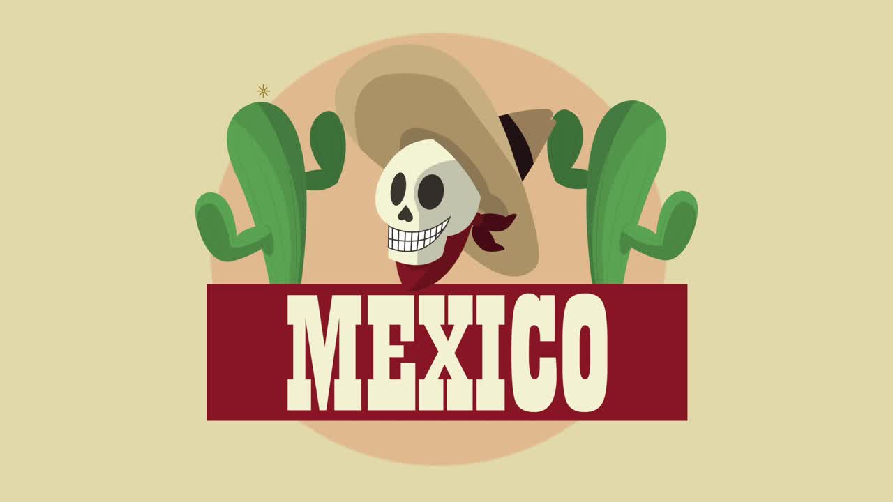 letras de la cultura mexicana con animación de cráneo de vaquero