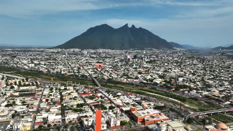 aerial view of monterrey, mexico with cerro de la silla mountain