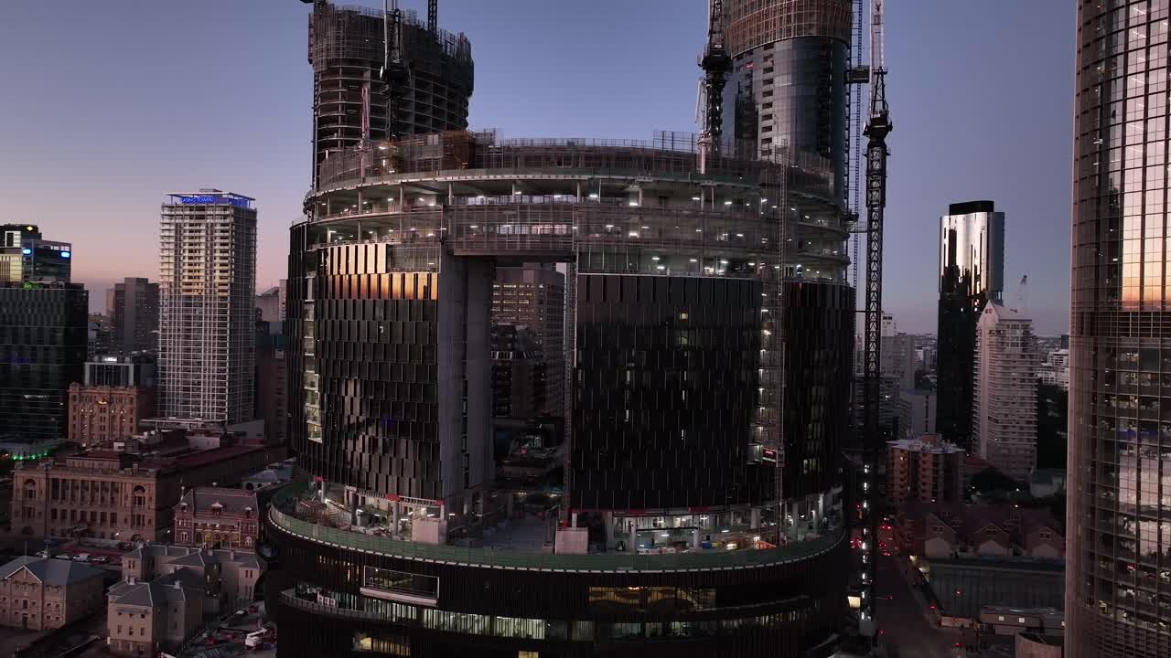 Drone orbiting shot of Brisbane's Queens Wharf Casino development