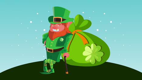 happy saint patricks day animation with leprechaun character and coins bag